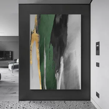  100 Ръчно Абстрактна живопис с маслени бои Стенно изкуство в зеленочерном стил и Минималистичен модерен рисуване върху платно, Цветна за живот Без рамка