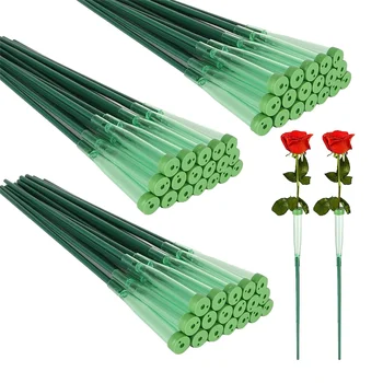  100шт цветни тръби за вода, Пластмасови зелени цветни тръби с гумени флорални тюбиками за вода цветни тръби