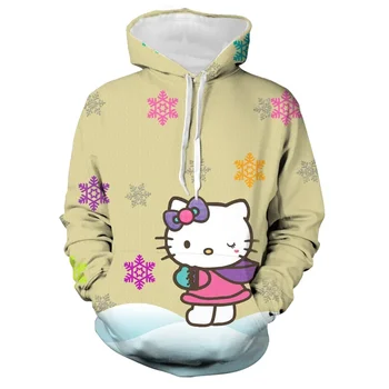  2023 Пролет-Есен Hoody с изображение на Hello Kitty, Ins, Скъпа Японската Ежедневни Hoody с принтом, Дамски Hoody, Свободна Ежедневни Градинска Мода