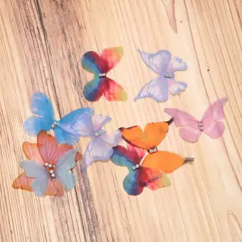  50шт Апликации от органза цвят gradient с пеперуди, 38 мм прозрачен шифоновая пеперуда за декор на партито, украса, кукли