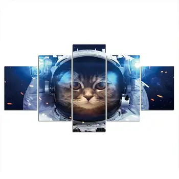  5шт Кот-астронавт в космоса на 5 броя снимки, плакат с HD-принтом, интериор на стаята без рамка, модерен абстрактен платно, 5 пана