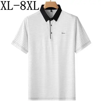  8XL 7XL 6XL Висококачествена Луксозна Раирана Риза с къси ръкави на Мъжки Блузи 2023 Нови Летни Ежедневни Мъжки Тениски С Къс Ръкав И Ревери на Мъжки Ризи