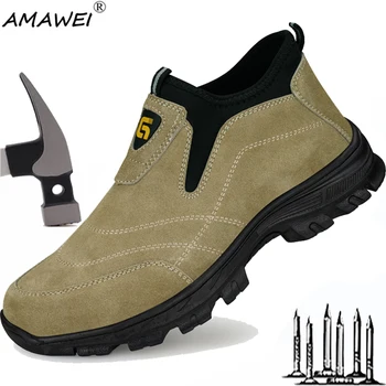  AMAWEI Мъжки Защитни Обувки За заварчици Със защита От Прегряване, Работни и Защитни Обувки Със Стоманени Пръсти, Защитни Обувки Със защита От пробиви, Размер