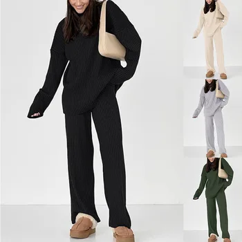  Crochet комплекти за жени, 2 броя, Дамски дрехи, Нови постъпления 2024 г., Дамски пуловер с висока воротом + панталони, Дамски модерни съоръжения в корейски стил