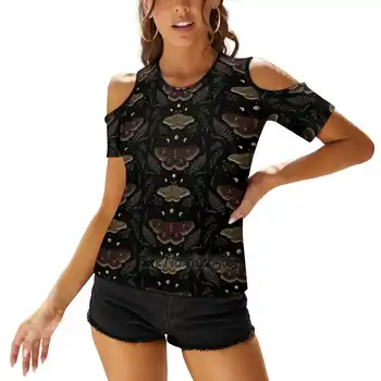  Saturnia Pavonia Дамски Ежедневни Секси тениска С шнур с Едно рамо, Тениски, Елегантни Блузи За плажната купоните, Нощния Градина, Луната, Луната