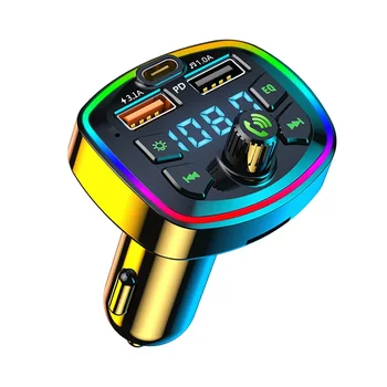  Автомобилен FM предавател, Bluetooth Автомобилен MP3 плеър с двойно USB зарядно устройство с подсветка EQ Atmosphere