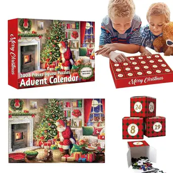  Адвент-Календар 2023 Коледна Сцена Пъзел 24 Дни Броене Календари Санта Пъзели, Играчки За Деца И Възрастни Коледен Подарък 2024