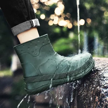  Всесезонни Мъжки Градинска Обувки За Водни Разходки, Водоустойчиви Мъжки Зелени Черни Непромокаеми Обувки С Високи Щиколотками За Момчета, Непромокаеми Непромокаеми Обувки
