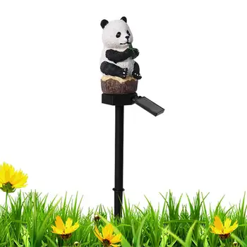  Външни слънчева светлина под формата на панда, статуетка панди, Градинска лампа със слънчева батерия, Водоустойчива Градинска декоративна осветление лампа от смола за градината
