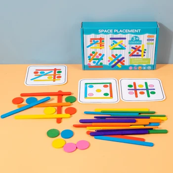  Детски пъзел Монтесори, Дървени 3D пъзел игра, Танграм, Пръчка геометрична форма, пръстен, подходящи за деца от най-ранна възраст, забавни играчки за деца