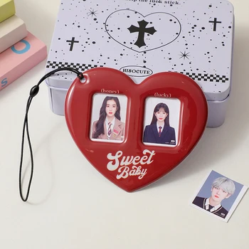  Защитно фолио за фотокарточек Love Red Heart, държач за карти, Джоб за снимки, окачване за снимки Idol 2-инчовата фоторамка от полипропиленова тъкан, Kpop Биндер