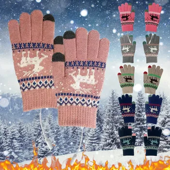  Зимни мъжки и дамски топли ръкавици с USB зареждане и топъл, вязаный материал, мек и удобен модел мультяшного елен