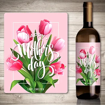  Изработена по Поръчка на Вино Етикет за Деня на Майката със Снимка, Персонални Декоративна Стикер На една Бутилка Вино с Красив Нарциссом, Идеи за Подаръци за Деня На Майката