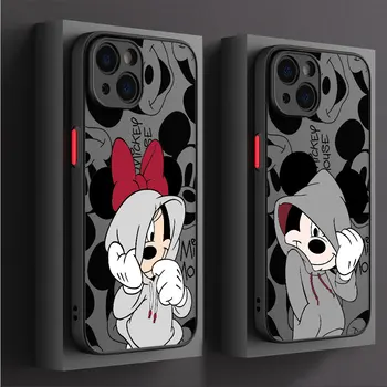  Калъф за iPhone XS X 15 Pro XR 7 6S 8 Plus SE 13 11 Pro 12 Mini 14 Pro Max XS Max Матиран Прозрачен Калъф Disney с Мики и Мини Маус