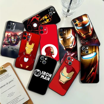  Калъф За мобилен Телефон С Логото на Marvel Iron Man За Apple iPhone 15 14 13 12 11 Pro Max Mini XS Max X XR 8 7 6 5 SE Черни Силиконови Калъфи под формата На Миди