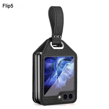  Кожена Каишка на Китката Калъф За Телефон Samsung Galaxy Z Flip 5 4 3 Flip5 Flip4 Flip3 5G Твърд Пластмасов устойчив на удари Защитен Калъф