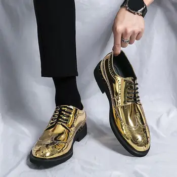  Кожени Мъжки Обувки Големи Размери В Британски Стил От Естествена Кожа, Черни На Цвят, С Голяма Глава И Ежедневни Дрехи Бизнес Сватбен Костюм На Младоженеца Обувки