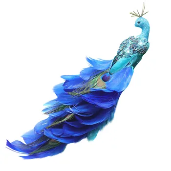  Коледна Украса от изкуствени Павлина, блестящи Сини Орнаменти от павлина С клипс от хвостового пера, Определени декор за Коледно Yar
