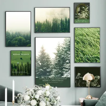  Комбинация от декоративни зелени растения Пейзаж Окачени Картини на Фона на дивана в хола на Стенно изкуство, Живопис без рамка