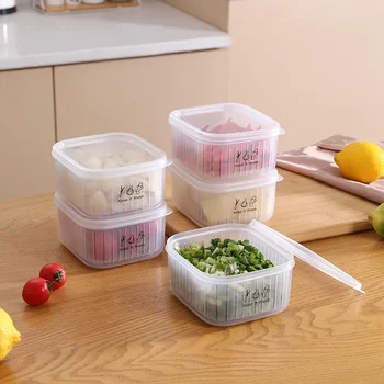  Кутия за съхранение на пресни продукти, Потребителска хладилник Кутия за съхранение на плодове и зеленчуци, Кухненски водосточни кутия с капак