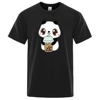  Лятна мъжка тениска с принтом сладка панда в стил хип-хоп, свободни улични тениски големи размери, тениска от чист памук, Корейски топ, мъжка риза в стил хип-хоп.