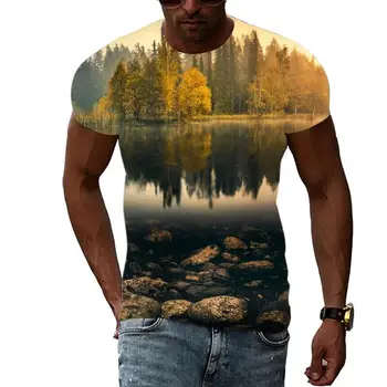  Лятна почивка, мъжка тениска с изображение на планини и полета, хип-хоп 3D принт, модни дрехи с къс ръкав и кръгло деколте, модни дрехи