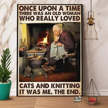  Метална Лидице табела Мина-беше една Стара Жена, която наистина обичаше котки и плетене на Ретро Забавно Ретро Алуминий