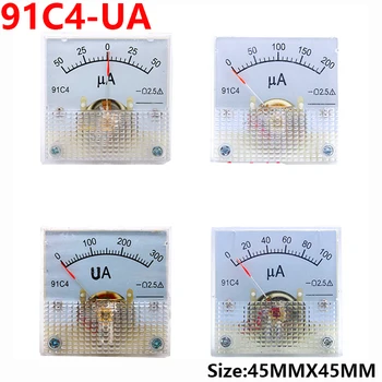  Микроамперметр dc 91c4 0-100uA Правоъгълна аналогов панел Амперметър Клас амперметра 2.5 45 * 45 мм