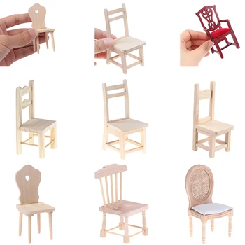  Миниатюрни мебели за хранене под формата на куклена къща 1/12, Дървен стол за хранене, изискана колекция