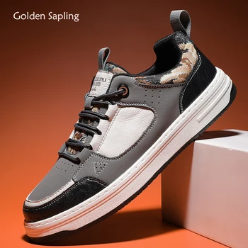  Модерни обувки за скейтборд Golden Sapling, мъжки ежедневни обувки, Лоферы от естествена кожа, бизнес обувки на плоска подметка за скейтборд, Обувки за почивка