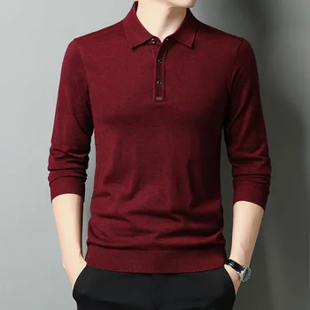  Мъжка риза с къси ръкави, без плюш, Модерен случайни вязаный вълнен пуловер с дълъг ръкав, топли поло De Rayas
