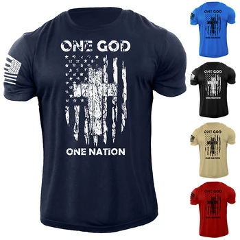  Мъжка тениска One Life One Nation, дрехи за бодибилдинг, Летни памучни блузи с патриотична графика, дрехи за фитнес, тениски с флага на САЩ