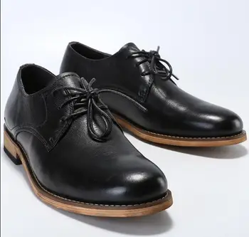  Мъжки обувки дерби от телешка кожа с високо качество в английски стил, oxfords, мъжки обувки дантела с кръгло бомбе, Модни и ежедневни обувки