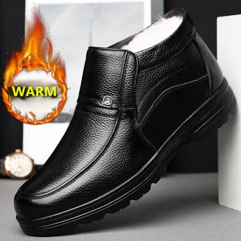  Мъжки обувки от естествена кожа, супер топло ботильоны за мъже, вълнени, зимни обувки, модел обувки, зимни обувки, мъжки ежедневни обувки 2023 г.