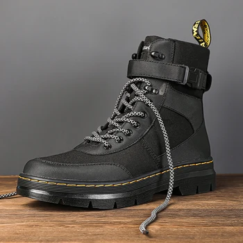  Мъжки обувки; сезон есен-зима; ежедневни кожени обувки големи размери; модерен британски работни обувки с висок берцем на дебелото неплъзгащи подметки;