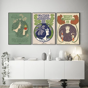  Набор от плакати в стил ар нуво от 3 женски щампи в ретро стил