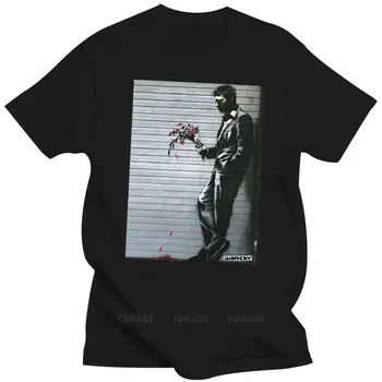  Нова мъжка бяла тениска с тъжен човек и ярки плачущими цветя, подарък тениска с ярък принтом Bansky, Забавна тениска брандираната