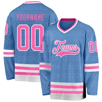  Обичай Синьо-розово хокей 3D принт с вашето име, мъжки и женски хокей потници, спортни тениски за състезания