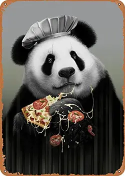  Панда обича Пица Ретро Метален знак с артистични щампи Ретро Подарък 8x12 См