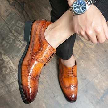  Пролетта на нови бизнес мъжки обувки-oxfords, модел обувки, мъжки дизайнерски модни обувки, ръчно изработени, модни сватбени обувки с остър пръсти