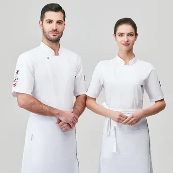  Работно облекло за кухня удобства, мъжки пролетно-лятна дишаща бели униформи от майстор-готвачите на ресторанта западна кухня с къс ръкав