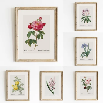  Ретро плакат с ботаническата шарките на диви цветя в селски стил и платно с HD печат, стенни художествени картини, декорация за дома и спалнята, в стил бохо, подарък