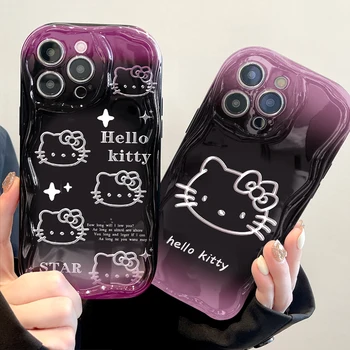  Сладък Калъф за Телефон Sanrio HelloKitty Wave за iPhone 15 14 11 Pro Max 13 12 Mini XR XS X 8 7 6 6S Plus SE 2020 Мек Силиконов Калъф