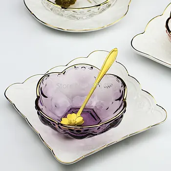  Стил японски черешов цвят, релеф стъклена купа пном пен купа сладолед купа сироп купа кисело мляко bird ' s nest купа десерт купата