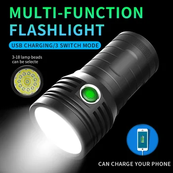  Супер ярък USB-тактически фенер, на ултра мощен прожектор, светкавица, 18650, вградена водоустойчива акумулаторна лампа