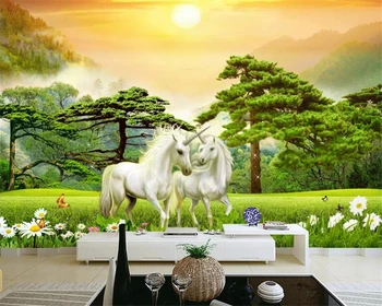  Тапети beibehang по поръчка, триизмерни фотообои, 3d бял кон, приветствующая свободна стая, на фона на телевизор, тапети, 3d стенопис