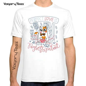  Тениска с Принтом хубаво мультяшного Котка Harajuku, Мъжки Ризи, Модни и Ежедневни Тениска с къс Ръкав Perfect Love is Perfectly Patient