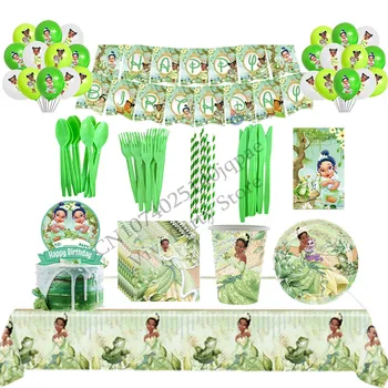  Тиен, принцесата-жаба, Аксесоари за рожден Ден, посуда и прибори за Еднократна употреба, хартиена чаша, украсата на тортата, на Сцената на заден план, стена