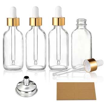  Херметически затворени флакони-пипети за пътуване, 4 опаковки Със златни корици, прозрачно стъкло за етерични масла, 1 унция (30 мл)