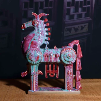  Червена статуя на животно, Троянски кон, с Цвят на пламък, Уникален Интериор, офис, кабинет, Украса за дома, Скулптура, Порцелан
